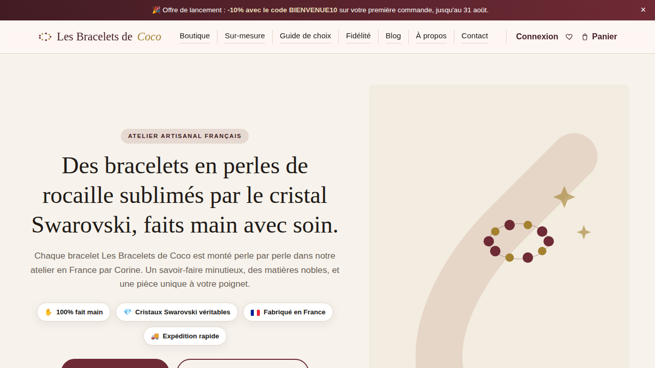 Site Les Bracelets de Coco, boutique en ligne de bracelets artisanaux