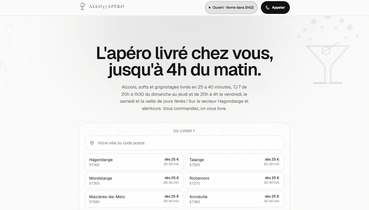 Site Allo57Apéro, livraison d'alcool à domicile en Moselle