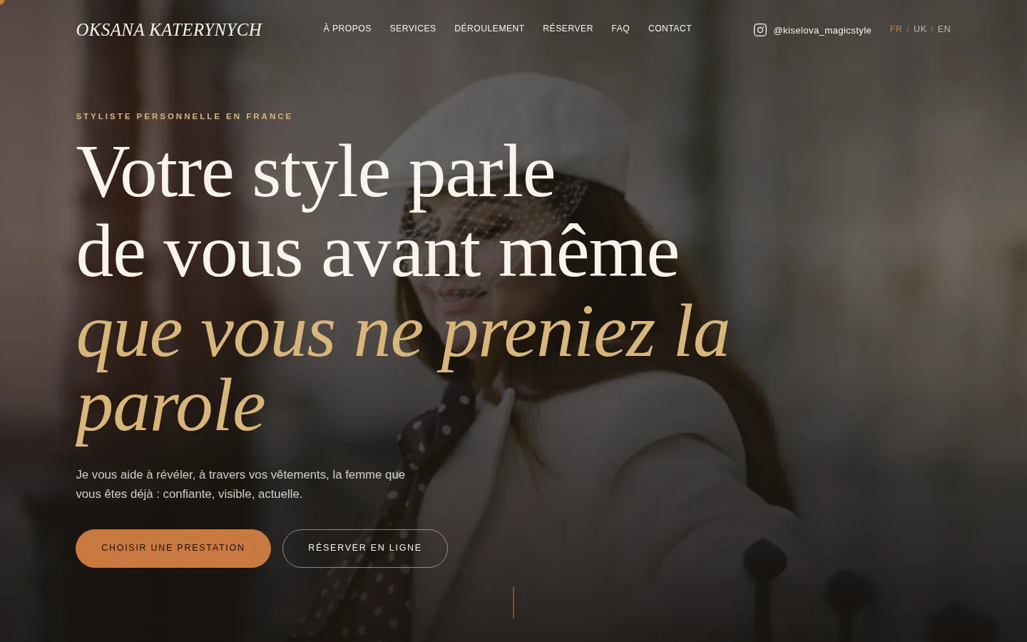 Site vitrine créé pour Oksana Katerynych, styliste personnelle