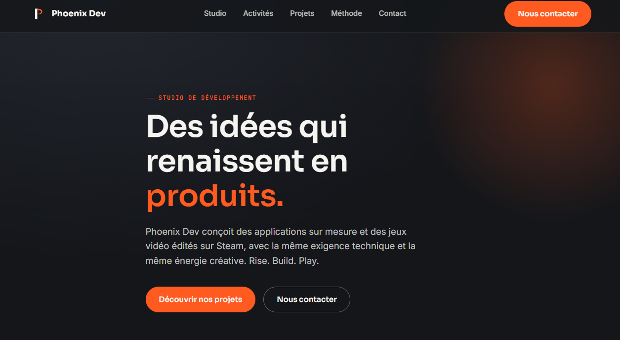 Site Phoenix Dev, studio d'applications et de jeux Steam